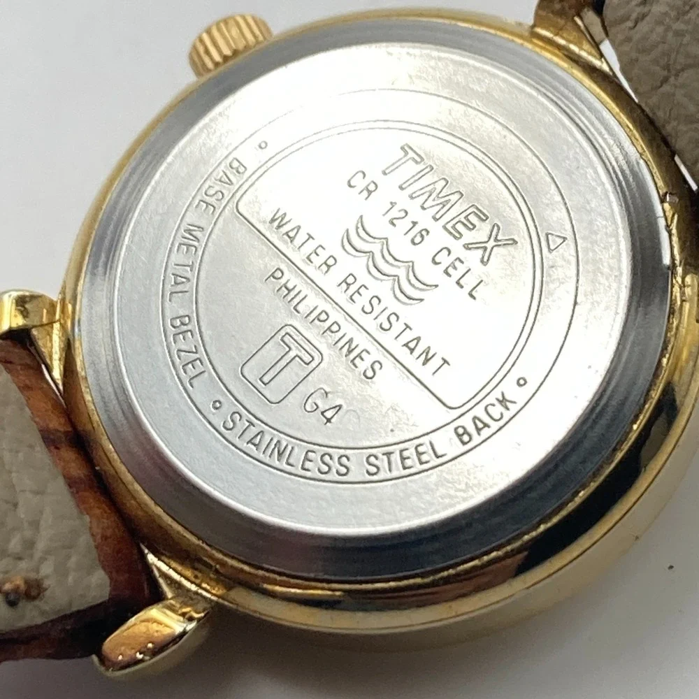 Vintage Timex Women's Watch 25mm Gold Tone Leather New Battery SMALL 7.5